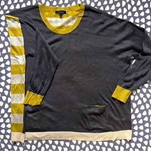 Cecico Sweater Boxy  Gray Chartuese Striped Pockets